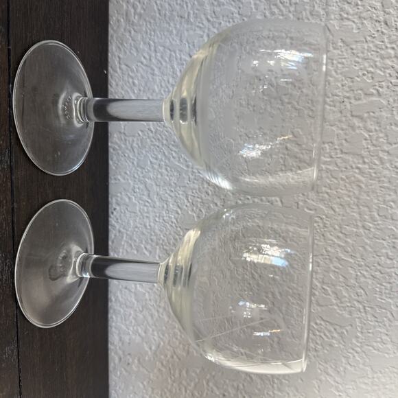 2 Ship Seagulls Etched Wine Glasses France 5" Vintage Nautical Sea Decor Dining - Picture 5 of 7